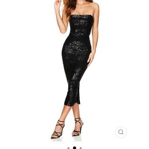 NOOKIE FANTASY MIDI Black Sequence Dress